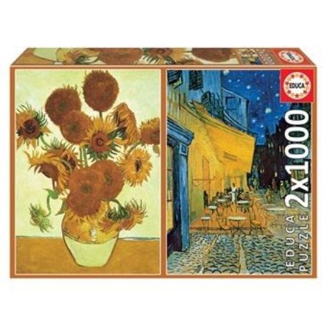 EDUCA - Puzzle 2x1000 Vaso girassóis + Terraço caf. noite, Vincent V.Gogh 18491